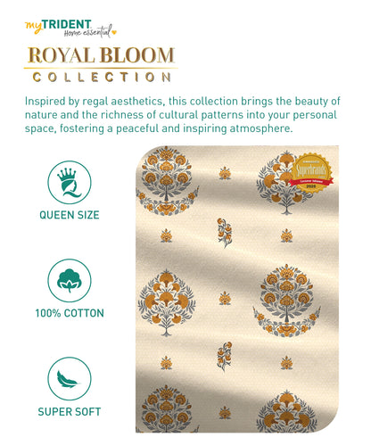 Home Essential Royal Bloom Queen Bedsheet Set, Lindon Grey| 144TC Cotton| 2 Pillow Covers