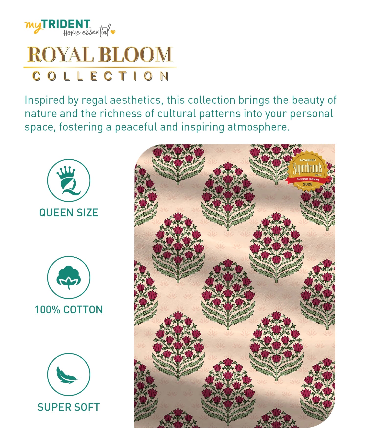Home Essential Royal Bloom Queen Bedsheet Set, Dhalia Pink| 144TC Cotton| 2 Pillow Covers