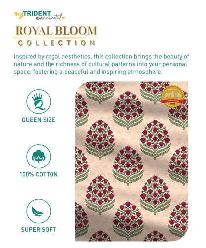 Home Essential Royal Bloom Queen Bedsheet Set, Dhalia Pink| 144TC Cotton| 2 Pillow Covers