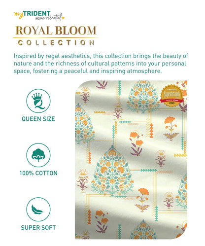 Home Essential Royal Bloom Queen Bedsheet Set, Gilded Dream Orange| 144TC Cotton| 2 Pillow Covers
