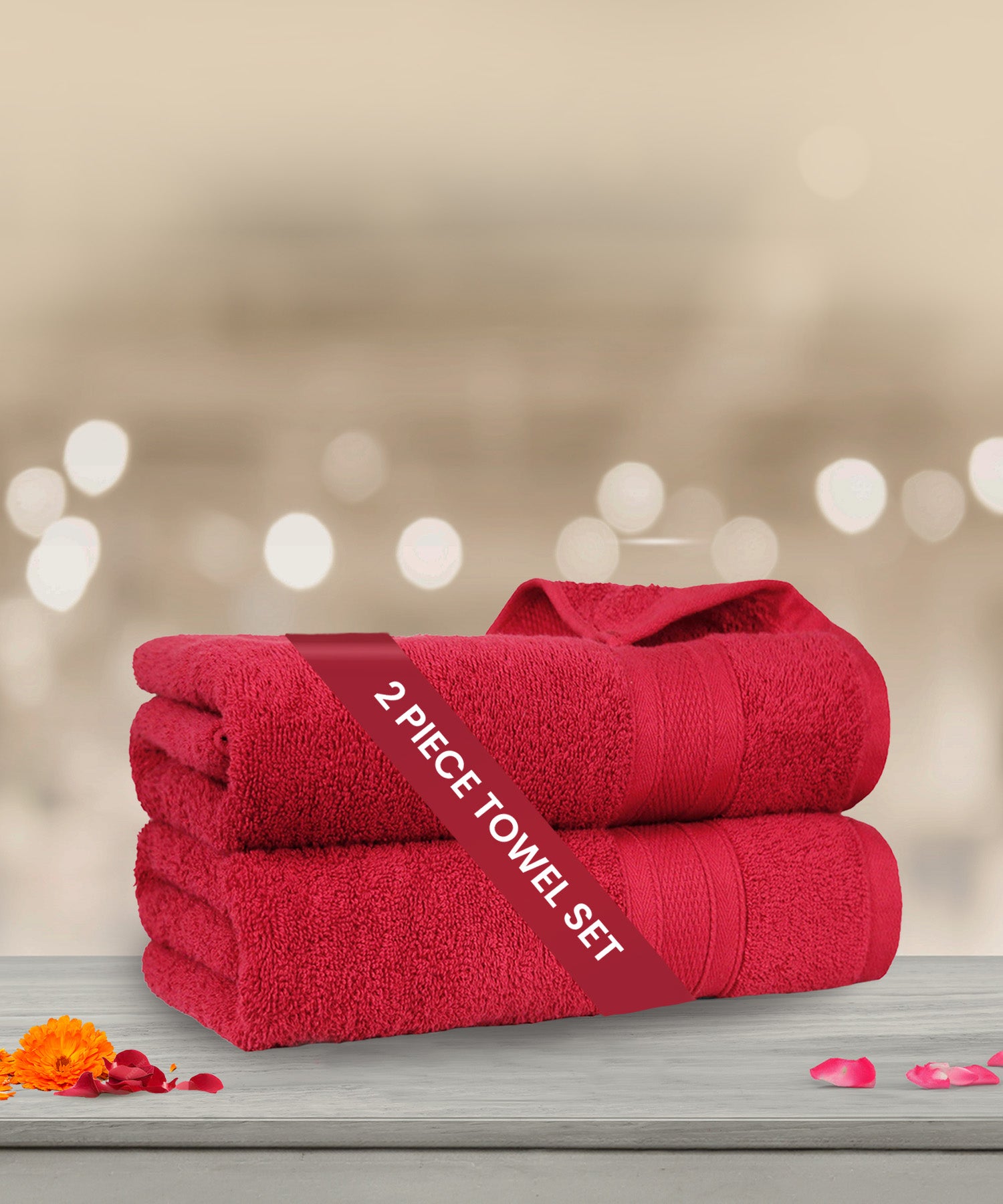 Soft Comfort Crimson Air Rich Technology 2Pc Bath Towel, 100% Cotton, 509 GSM, Red