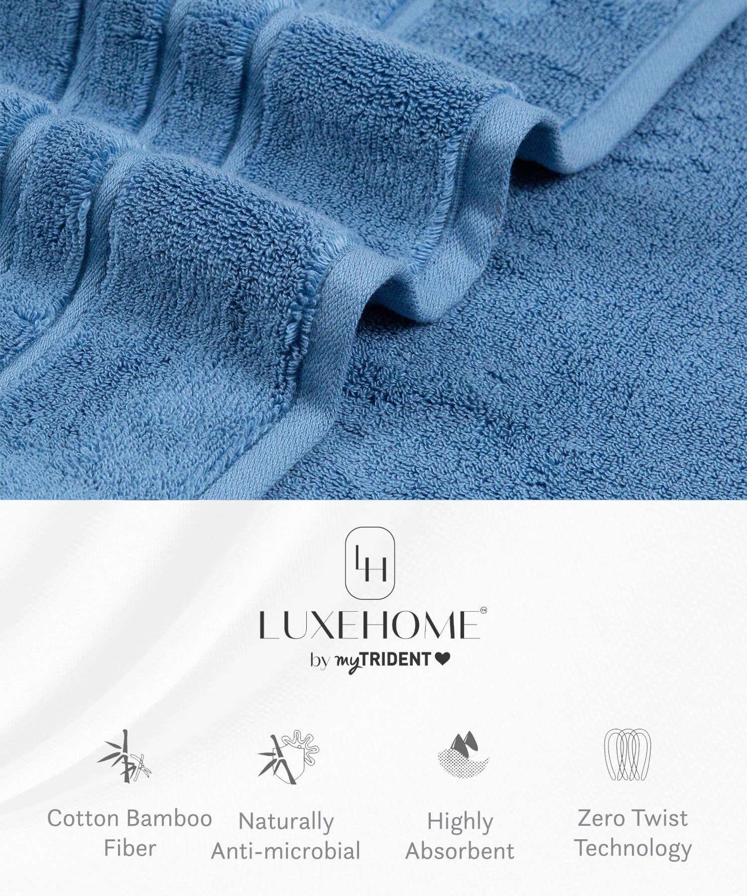 Luxe Home 1Pc Bath Towel, Sea Blue| 600 GSM Cotton Bamboo
