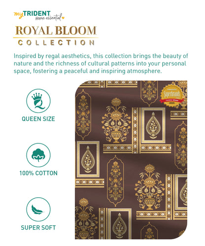 Home Essential Royal Bloom Queen Bedsheet Set, Mirabella Ochre | 144TC Cotton| 2 Pillow Covers
