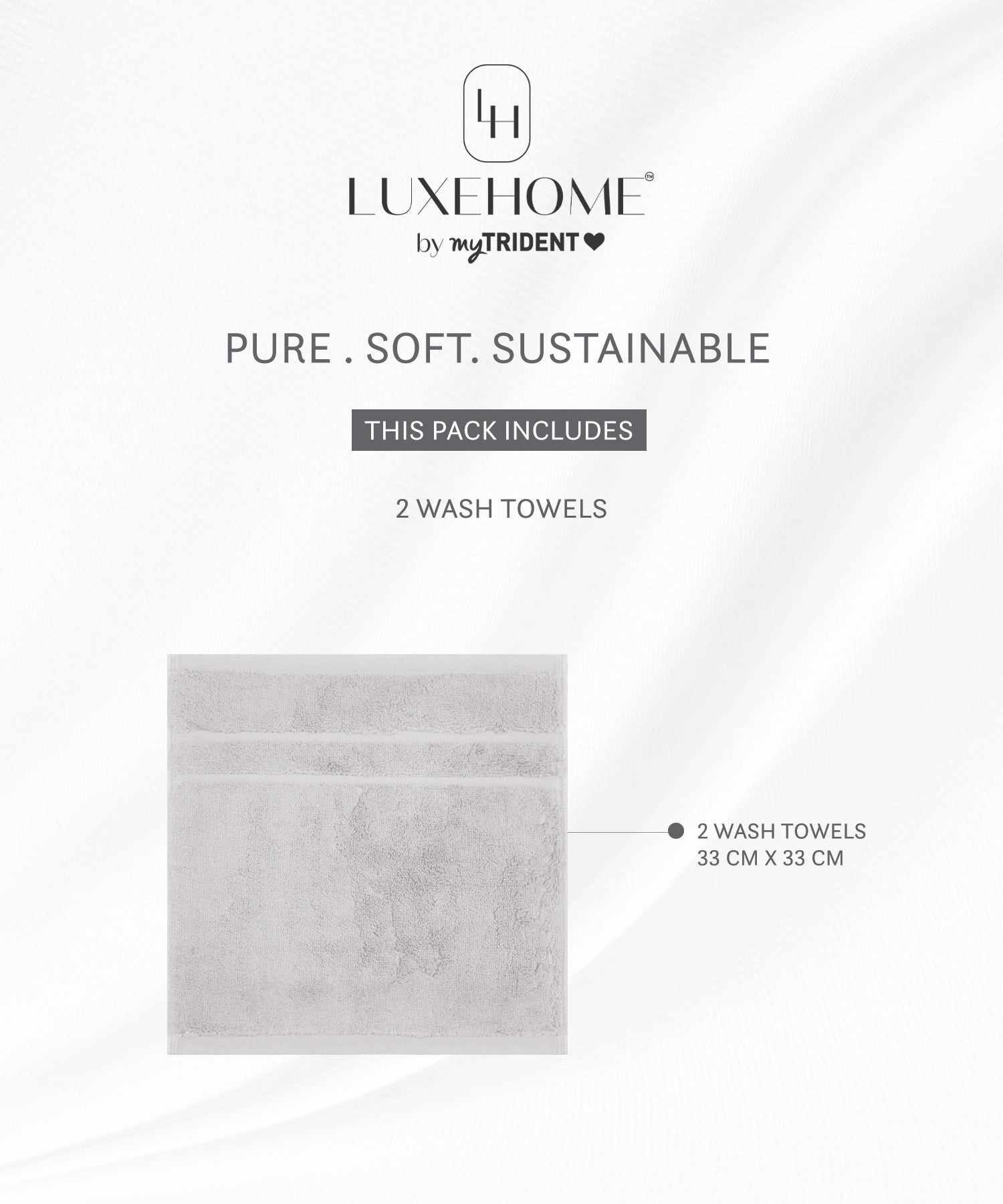 Luxe Home 2Pc Face Towel, Silver| 600 GSM Cotton Bamboo