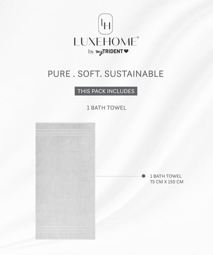 Luxe Home 1Pc Bath Towel, Silver| 600 GSM Cotton Bamboo