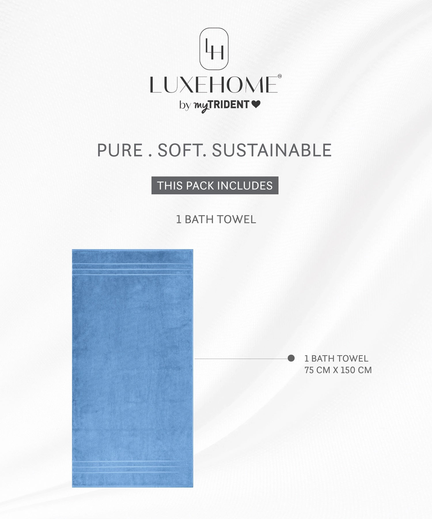 Luxe Home 1Pc Bath Towel, Sea Blue| 600 GSM Cotton Bamboo