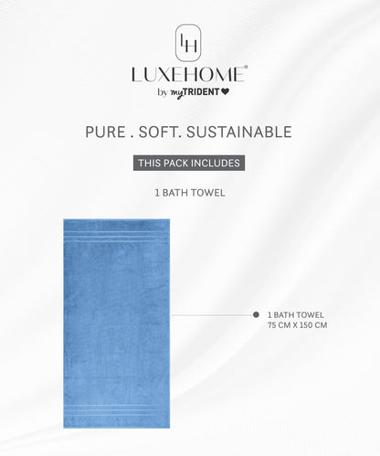 Luxe Home 1Pc Bath Towel, Sea Blue| 600 GSM Cotton Bamboo