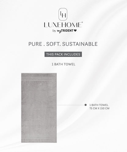 Luxe Home 1Pc Bath Towel, Charcoal| 600 GSM Cotton Bamboo