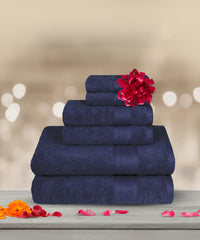 Soft Comfort 6Pc Towel Set, Navy|509 GSM Cotton|Air Rich Technology