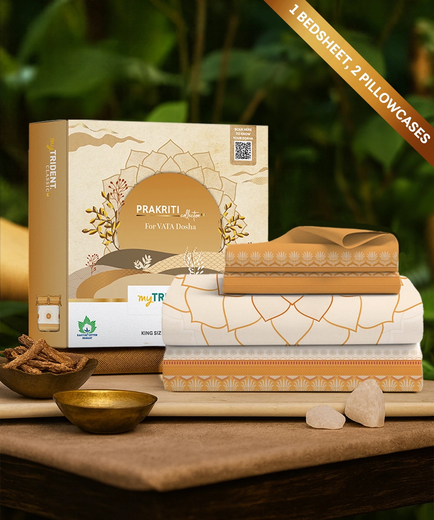 Classic Prakriti King Bedsheet Set, Arogya|210 TC Cotton|2 Pillow Covers