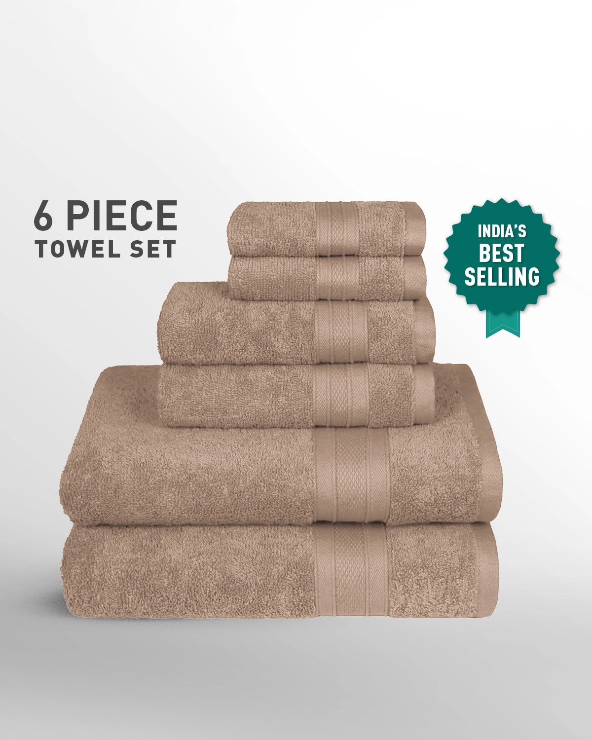 Soft Comfort, 6Pc Set,Air Rich Technology Towel Set , 509 GSM,Acorn