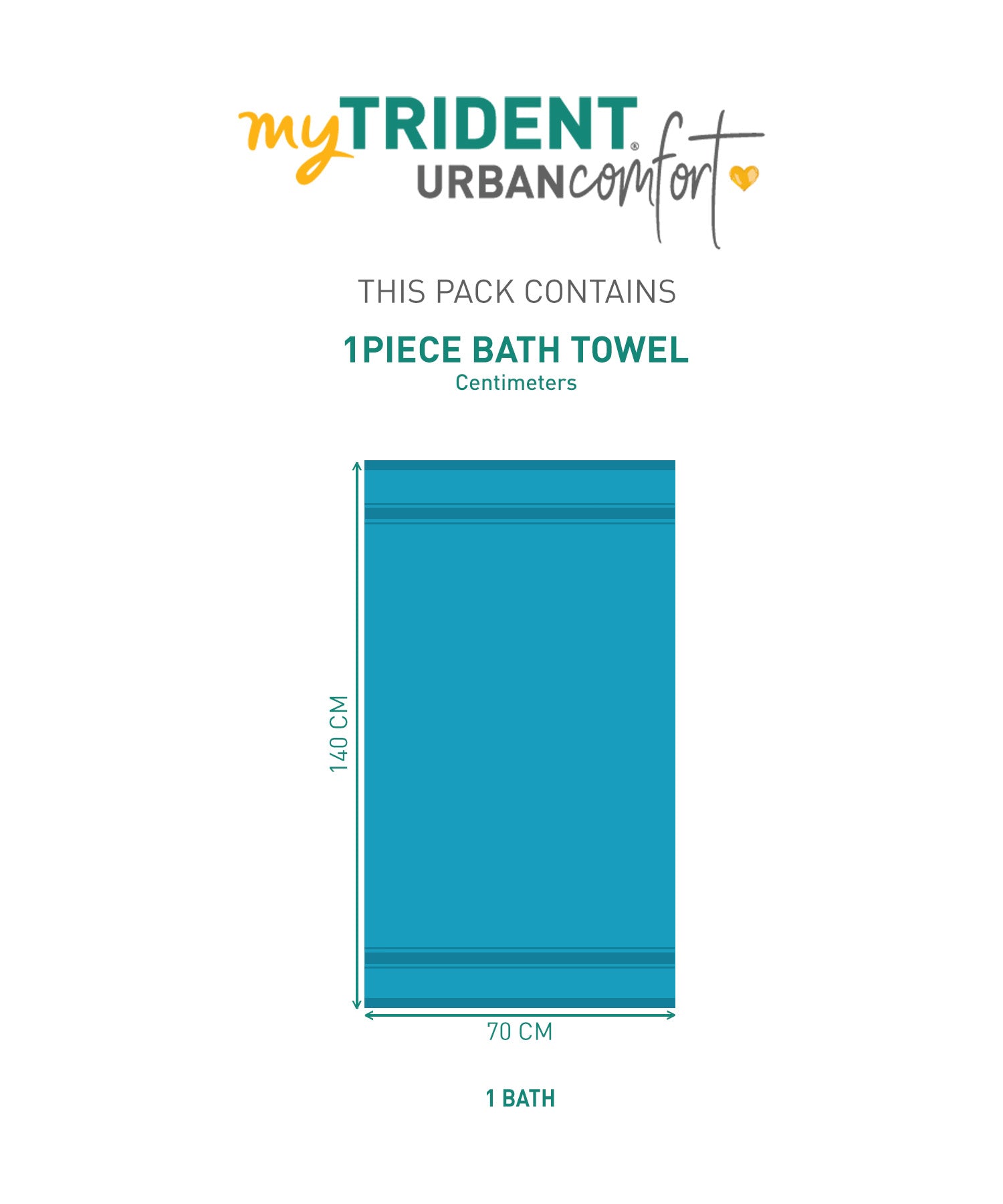 Urban Comfort, 500 GSM, 100% Cotton, Bath Towel, Teal Sachet