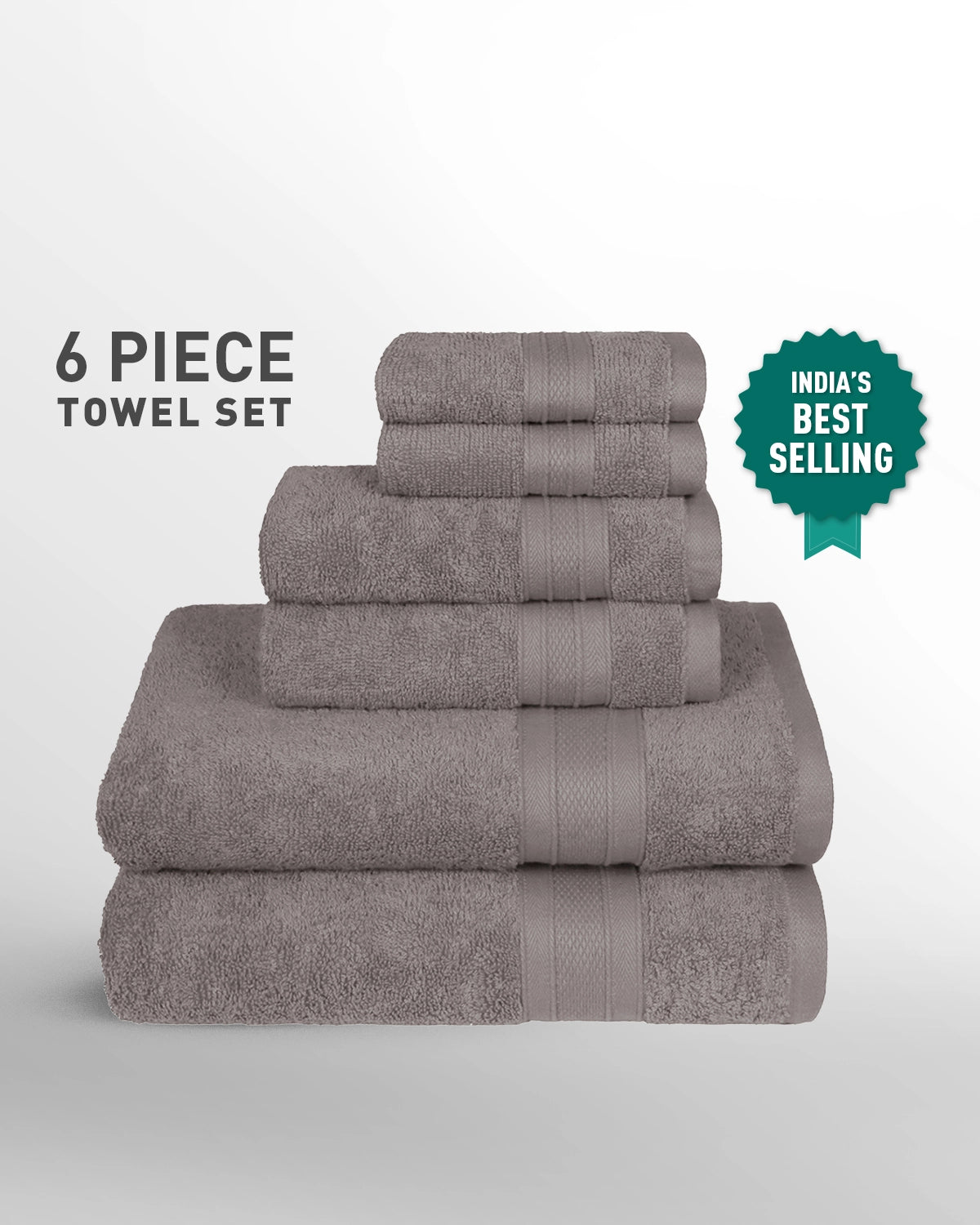 Soft Comfort, 6Pc Set,Air Rich Technology Towel Set , 509 GSM,Charcoal