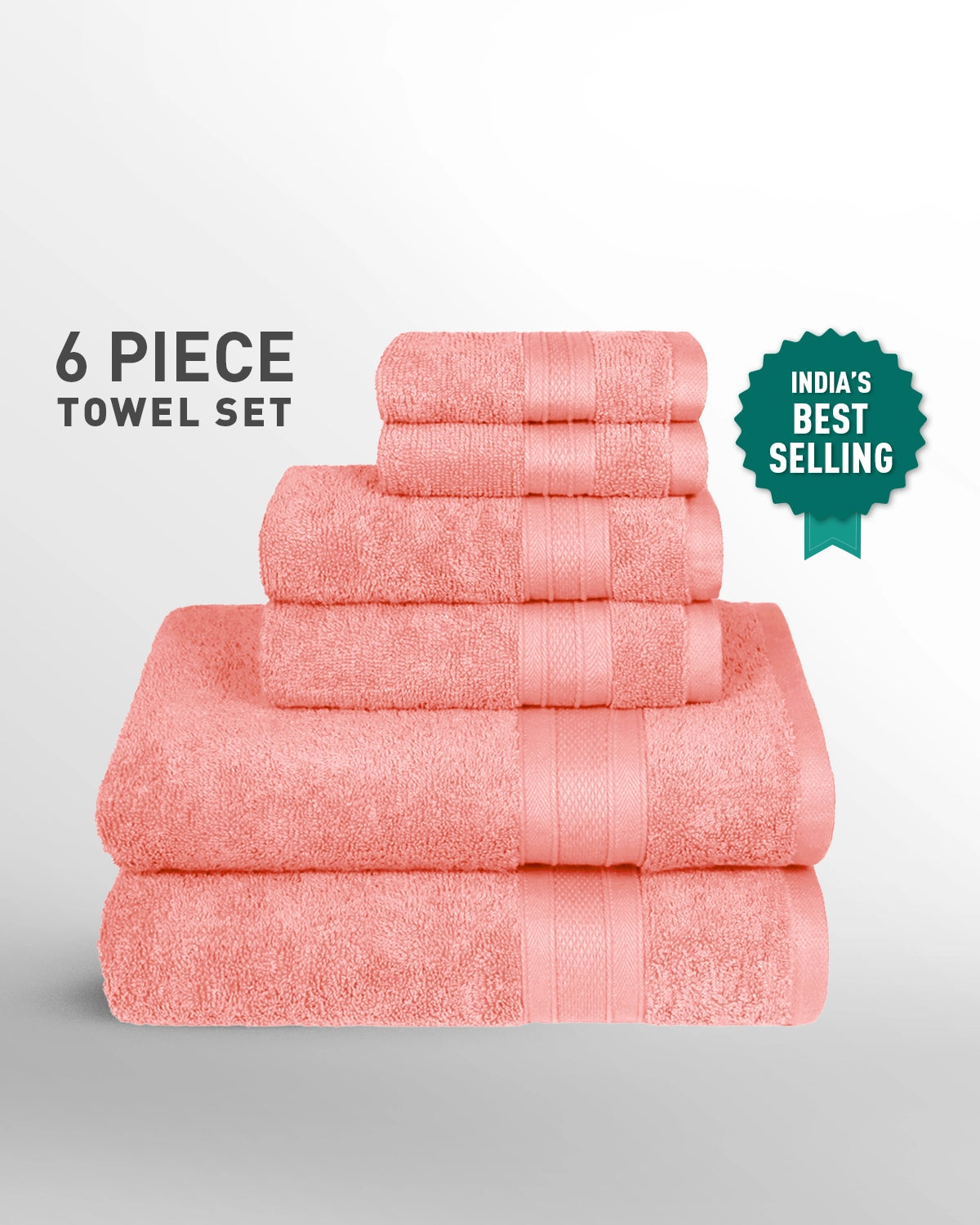 Soft Comfort, 6Pc Set,Air Rich Technology Towel Set ,509 GSM,Coral Haze