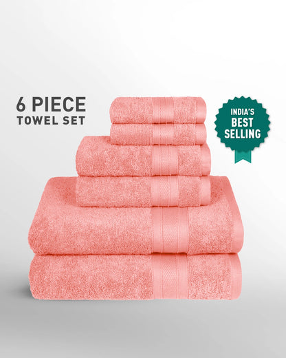 Soft Comfort, 6Pc Set,Air Rich Technology Towel Set ,509 GSM,Coral Haze