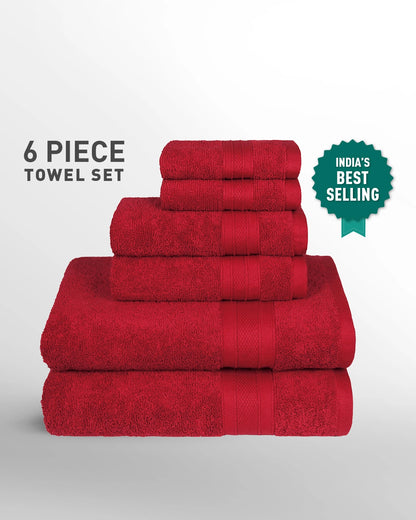 Soft Comfort, 6Pc Set,Air Rich Technology Towel Set ,509 GSM,Crimson Red