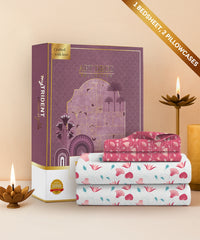 Carnival Gold Art Deco King Bedsheet, Ebony Pink| 144 TC Cotton| 2 Pillow Covers