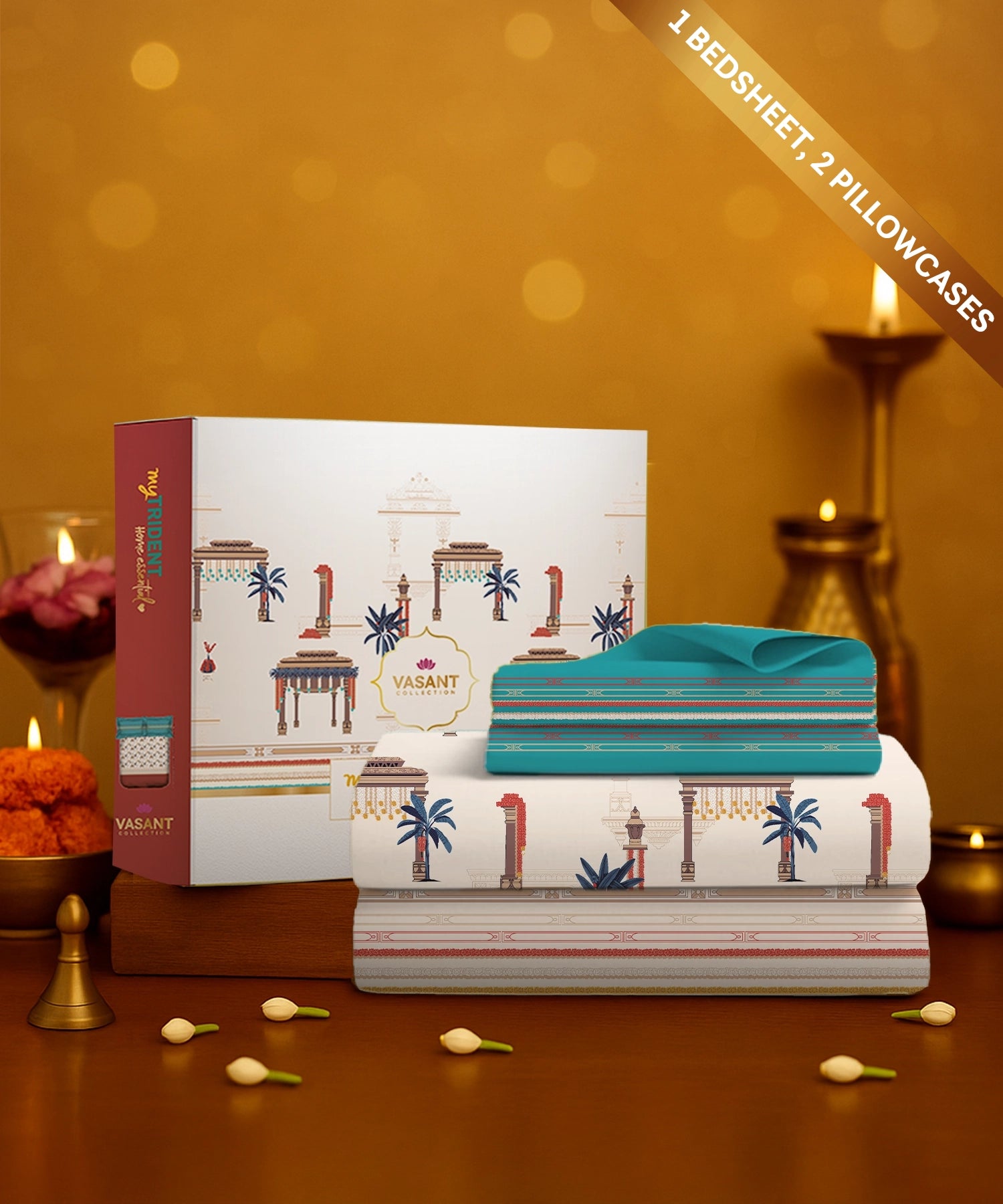 Home Essential Vasant King Bedsheet Gift Set|144 TC Cotton|Navodaya Red |2 Pillow Covers