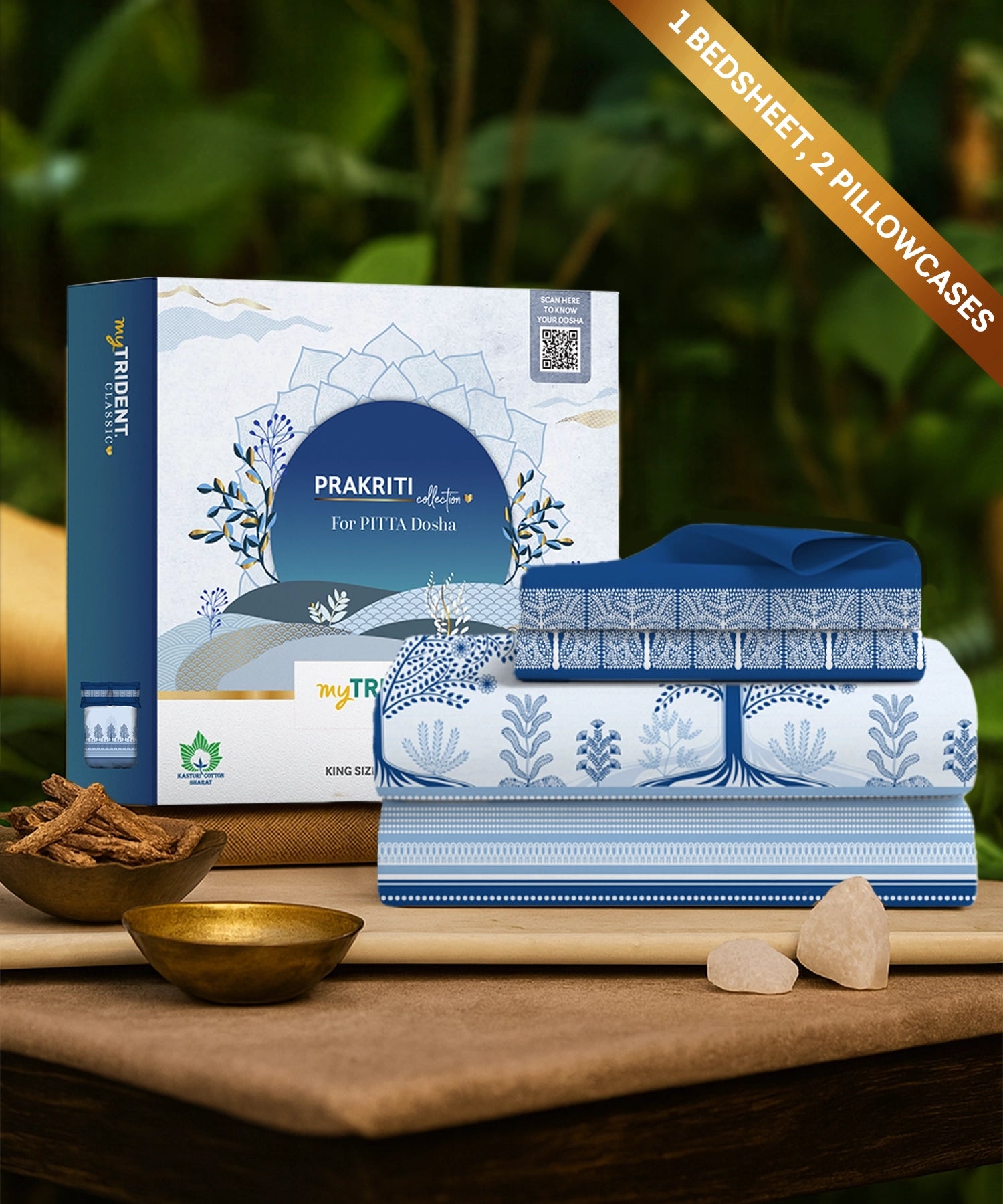 Classic Prakriti King Bedsheet Set, Neelgiri|210 TC Cotton|2 Pillow Covers