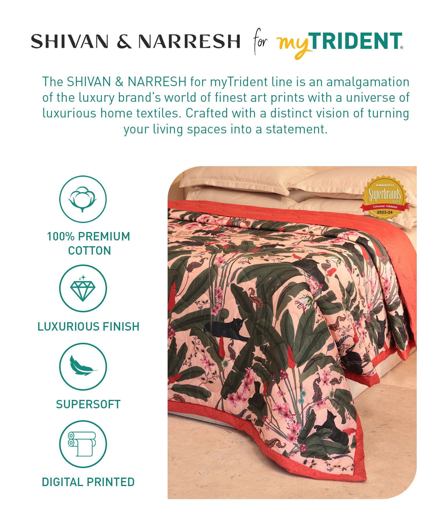 Shivan & Narresh for myTrident King Comforter, 400TC, PALMERA