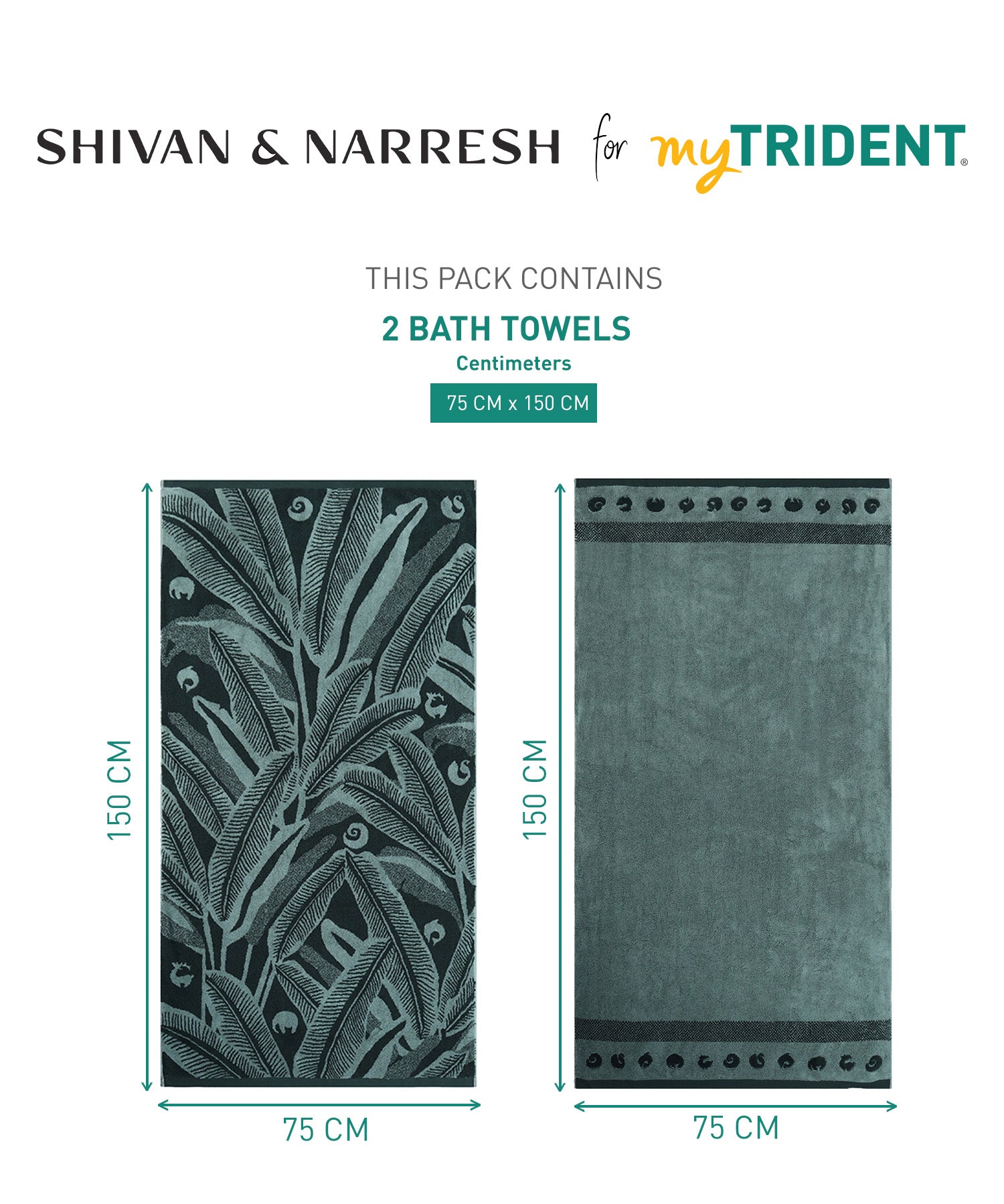 Shivan & Narresh for myTrident 2Pc Bath Towel,Super Soft,Extra Bounce,Palmera