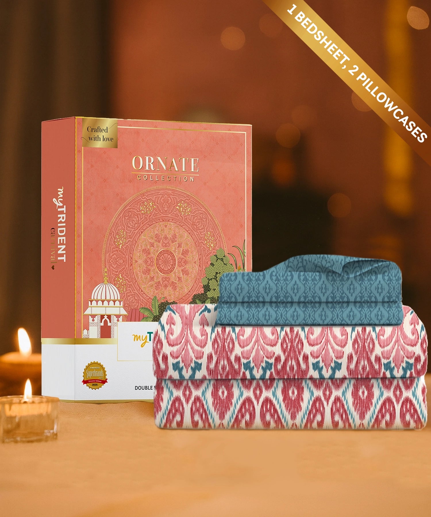 Carnival Ornate Queen Bedsheet, Saaj Red |144 TC Cotton| 2 Pillow Covers
