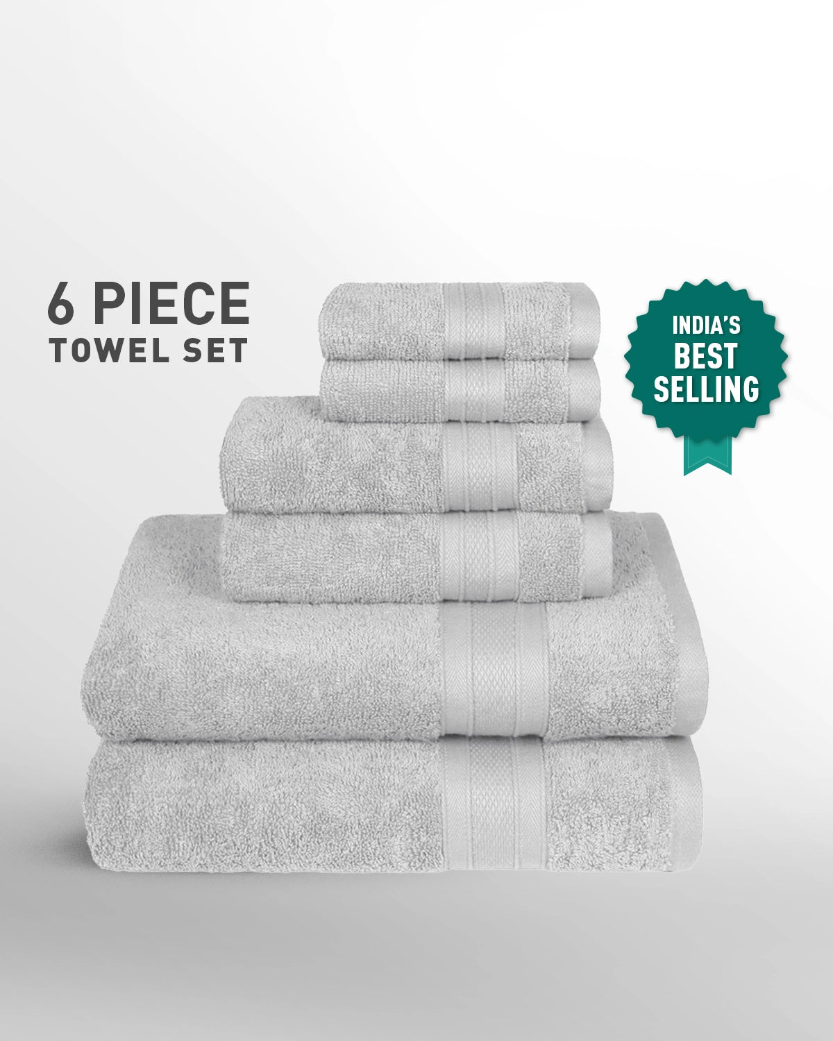 Soft Comfort, 6Pc Set,Air Rich Technology Towel Set , 509 GSM,Silver