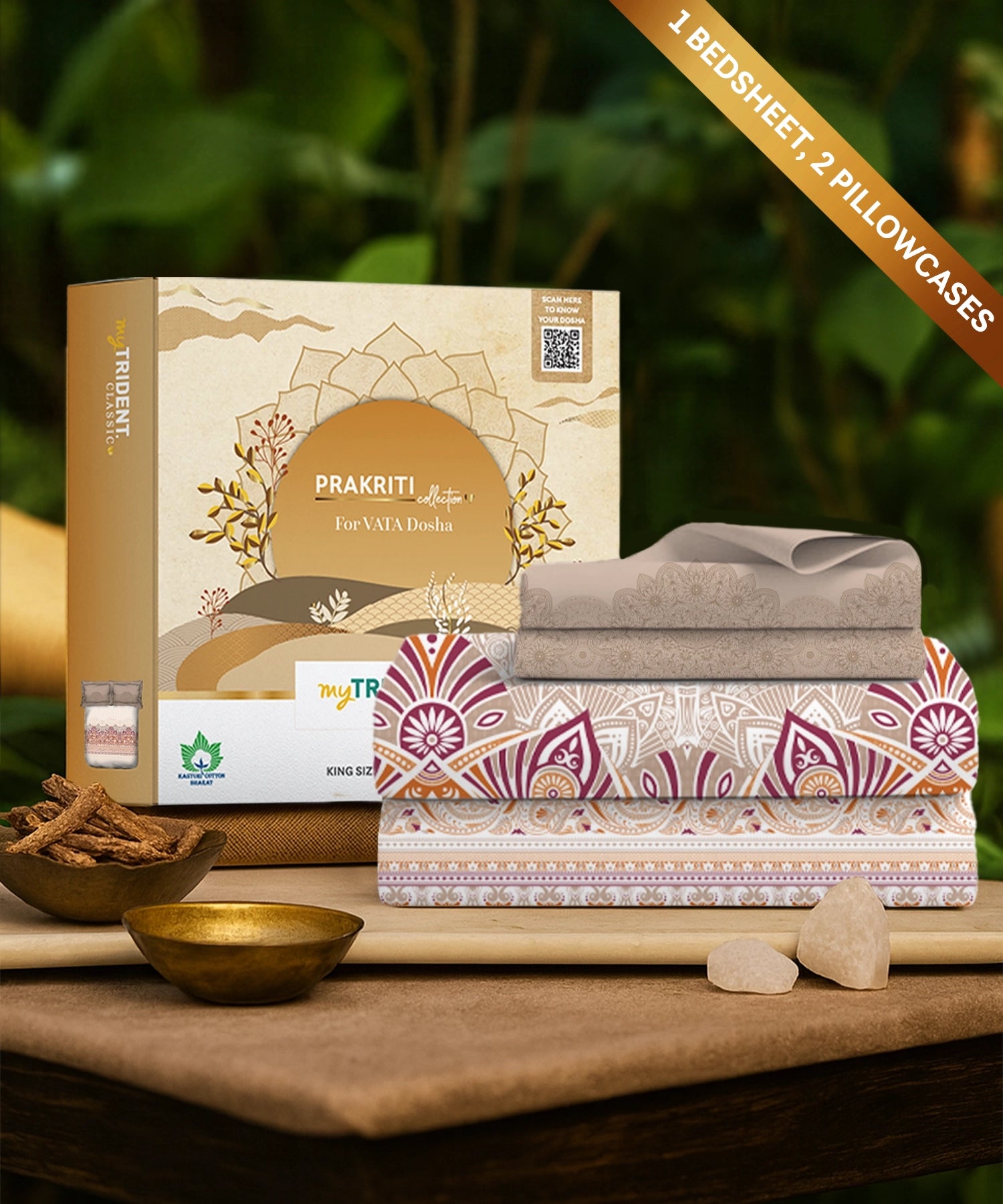 Classic Prakriti King Bedsheet Set, Tejas|210 TC Cotton|2 Pillow Covers