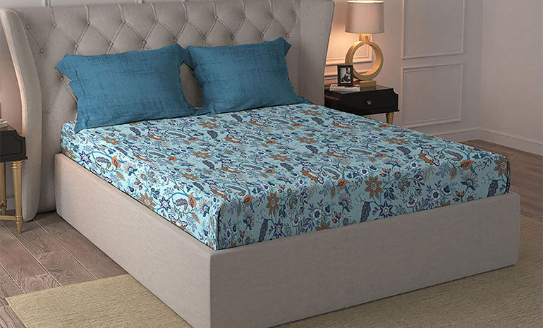 Celebration Queen Bedsheet Set, Chintz Blue|144 TC Cotton|2