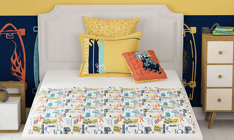 Juniors Single Bedsheet Set, Streetstyle Skate|144 TC Cotton|1 Pillow Cover