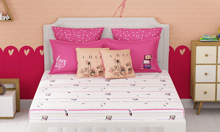 Juniors Double Bedsheet, Slumber Party| 144TC Cotton|2 Pillow Covers & 2 Cushion Covers