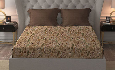 Celebration Queen Bedsheet Set, Chintz Brown|144 TC Cotton|2 Pillow Covers