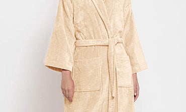 Classic Unisex Medium Bathrobe, Bleached Sand| 300 GSM Cotton| Velvet Touch