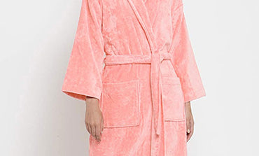 Classic Unisex Large Bathrobe, Tender Peach| 300 GSM Cotton| Velvet Touch
