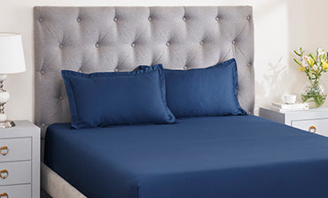 Nectarsoft Solid King Bedsheet Set, Metallic Blues| 400 TC Cotton| 4 Pillow Covers