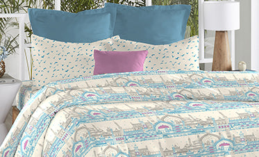 Atulaya Bharat King Bedsheet Set, Muskuraiye Aap Lucknow|144 TC Cotton|2 Pillow Covers