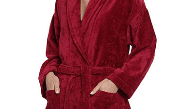 Soft Comfort Unisex Medium Bathrobe, Raspberry Red| 300 GSM Cotton| Sheared Velvet Touch
