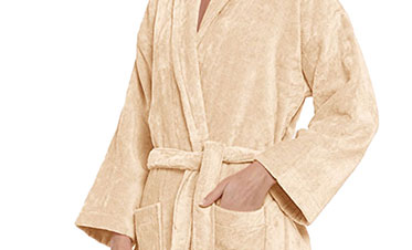 Soft Comfort Unisex Medium Bathrobe, Bleached Sand| 300 GSM Cotton| Sheared Velvet Touch
