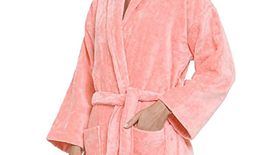 Soft Comfort Unisex Medium Bathrobe, Tender Peach| 300 GSM Cotton| Sheared Velvet Touch