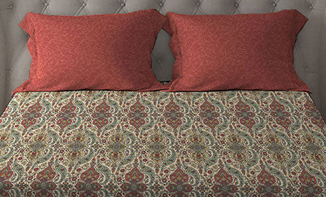 Celebration Queen Bedsheet Set, Feza Beige|144 TC Cotton|2 Pillow Covers