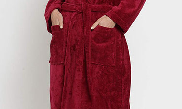 Classic Unisex Medium Bathrobe, Respberry Red| 300 GSM Cotton| Velvet Touch