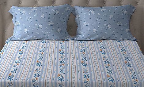 Celebration Queen Bedsheet Set, English Garden Blue|144 TC Cotton|2 Pillow Covers