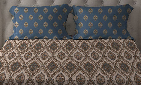 Celebration Queen Bedsheet Set, Noor Beige|144 TC Cotton|2 Pillow Covers