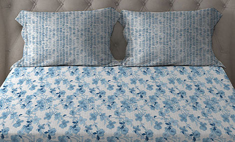 Celebration Queen Bedsheet Set, Shabnam Blue|144 TC Cotton|2 Pillow Covers