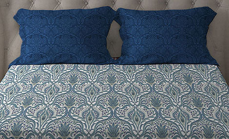 Celebration Queen Bedsheet Set, Gulnaz Blue|144 TC Cotton|2 Pillow Covers