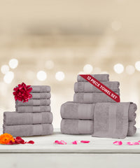 Soft Comfort 12Pc Towel Set, Charcoal|509 GSM Cotton|Air Rich Technology