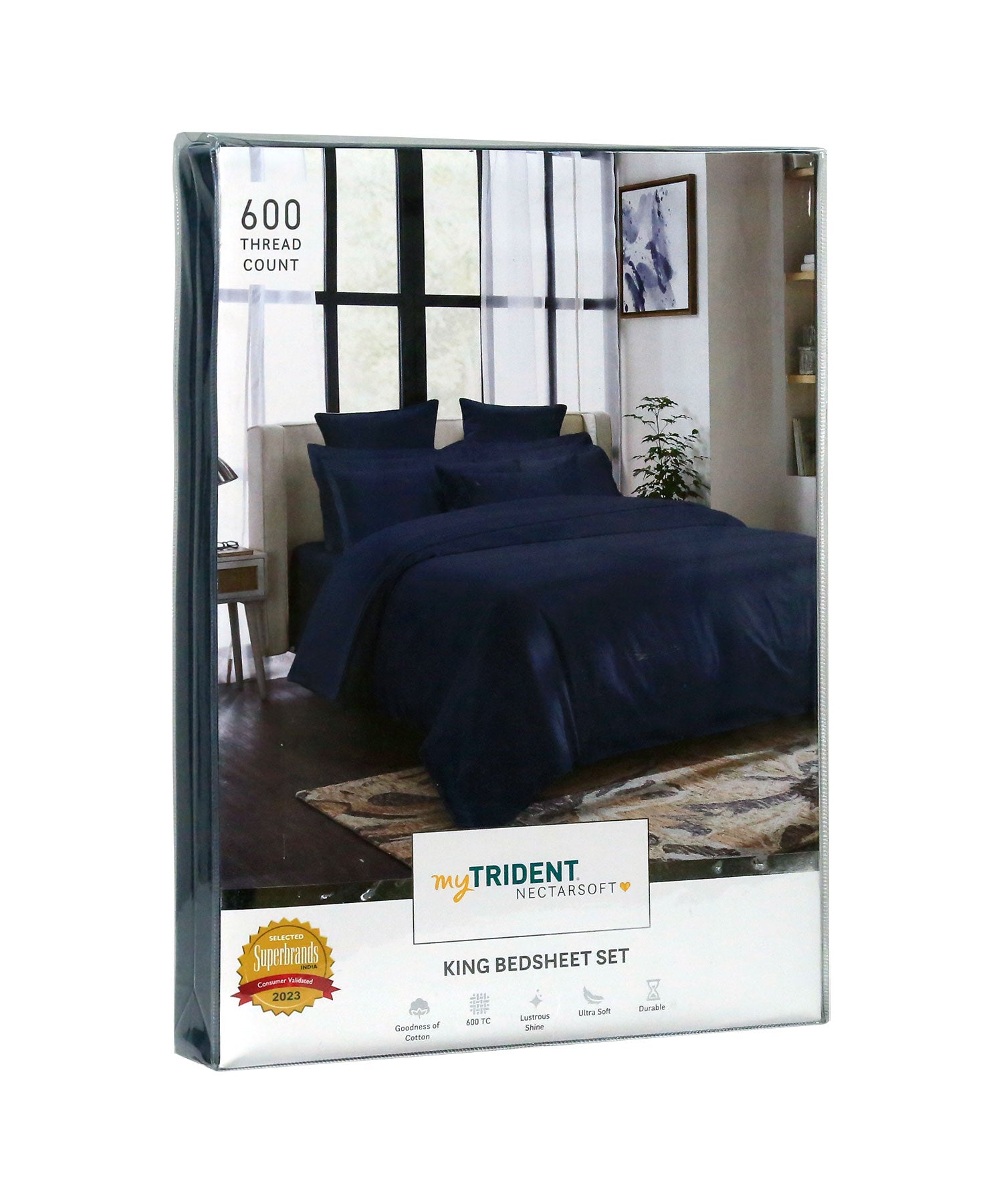 600 TC, Nectarsoft King Bedsheet, 100% Cotton, Navy Blue