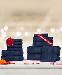 Soft Comfort 12Pc Towel Set, Navy|509 GSM Cotton|Air Rich Technology