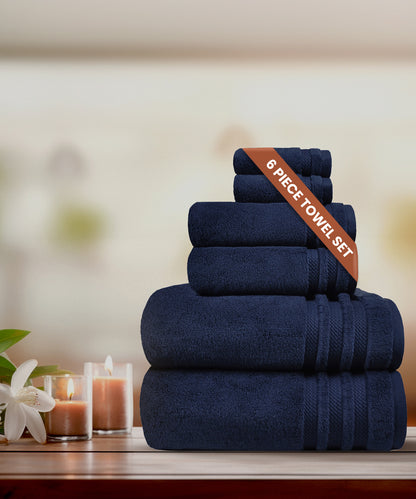 Luxury 6 Piece Bath Towel Set, 625 Gsm,Navy