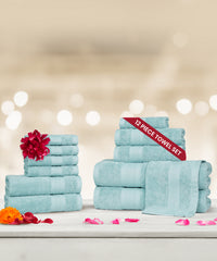 Soft Comfort 12Pc Towel Set, Nile Blue|509 GSM Cotton|Air Rich Technology